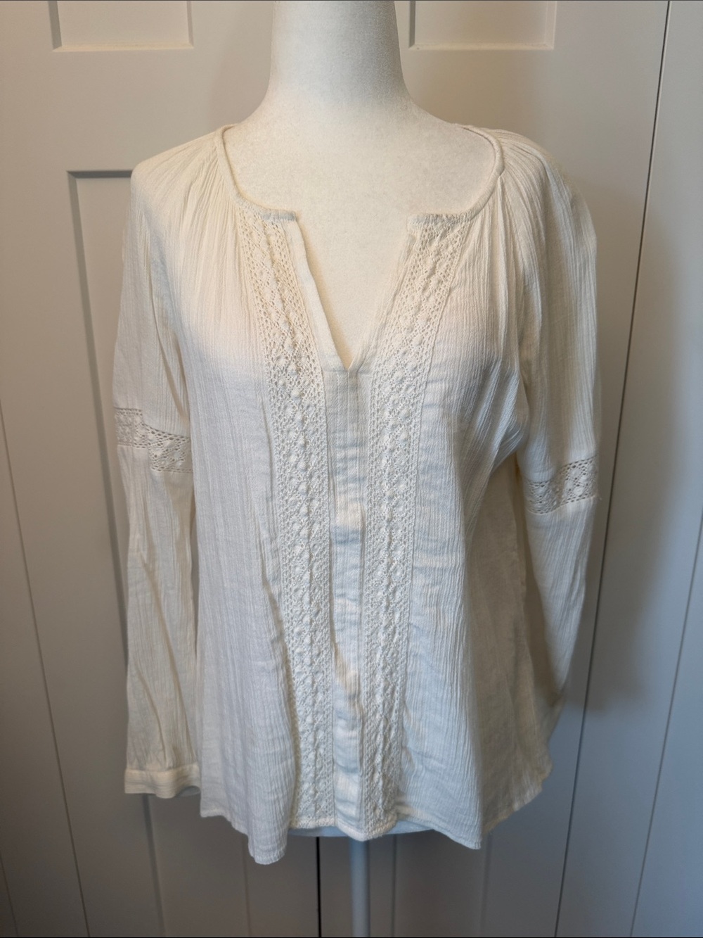 hinge Cream Crochet-Trim Peasant Tunic